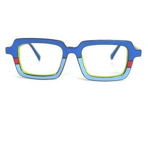 Ronit Furst Handpainted Eyeglasses Frame Blue Green Red Striped Square 21458